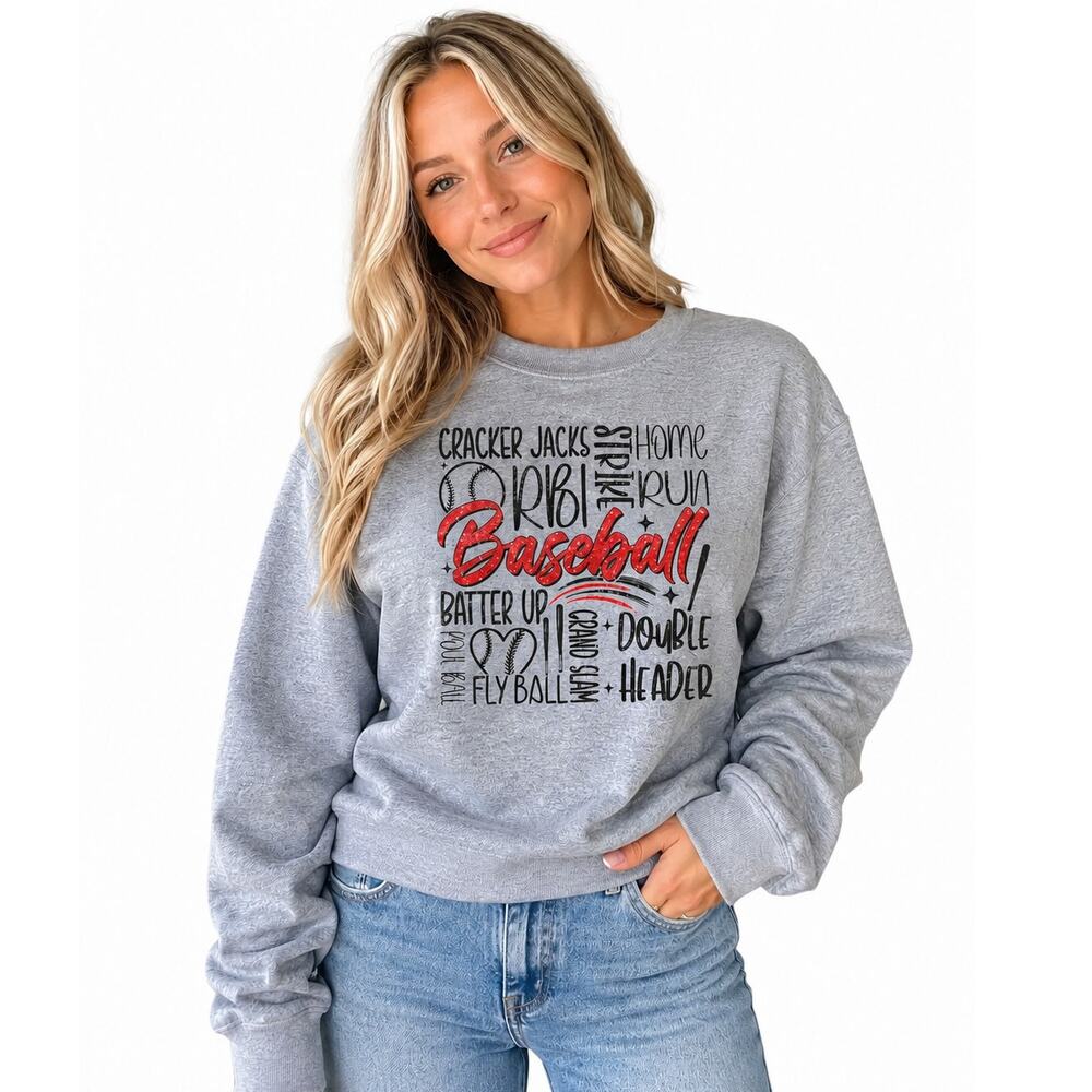 Women's Let's Play Baseball Gray Crewneck Sweatshirt